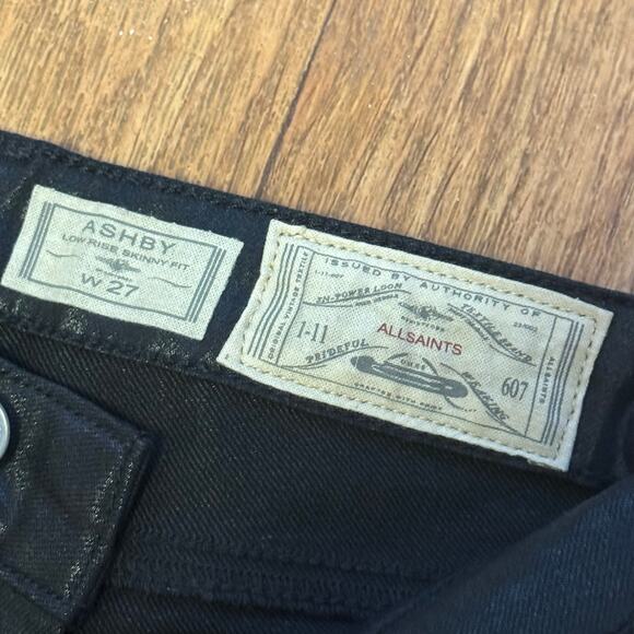 All Saints Petrel Ashby Low Rise Skinny Coated Black Faux Leather Jeans Size 27 - Picture 14 of 14